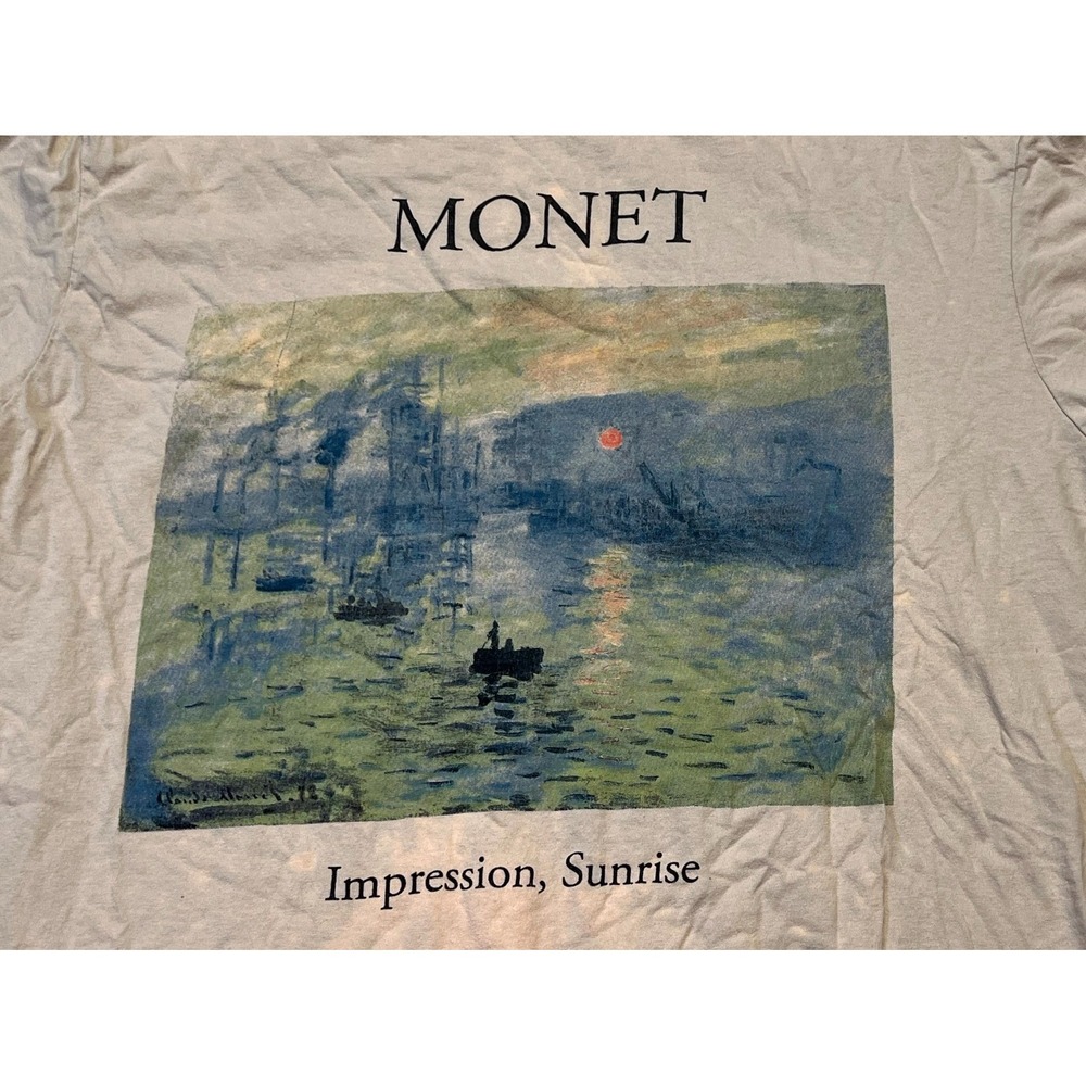 MONET Impression Sunrise T-Shirt Mens Large Beige Graphic Short Sleeve Crew Neck